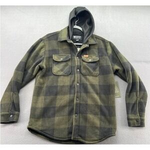 Matix Plaid Flannel Hooded Shirt Mens Sz S Jacket Lined Green Black